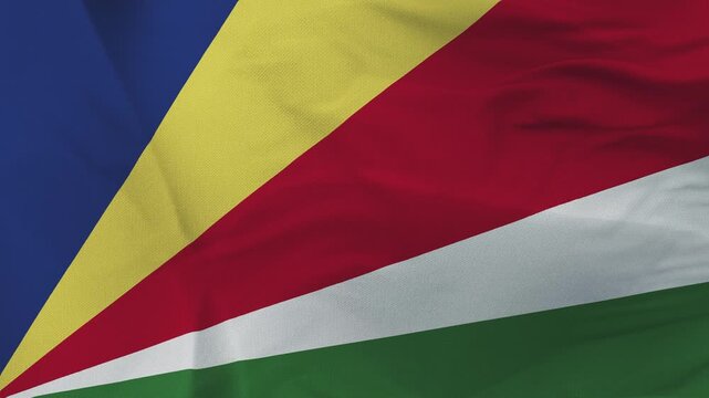 Seychelles flag fabric with blue yellow red white and green rays