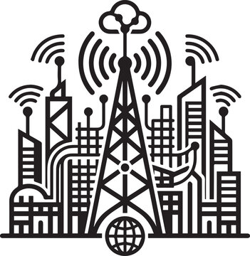 Smart City Cloud Computing and Telecommunication Tower Vector Icon