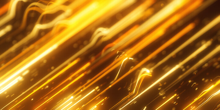 Golden distorted light wave in abstract 3D data visualization. Magic quantum energy particles.