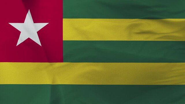 Togolese flag fabric with white star and green yellow stripes