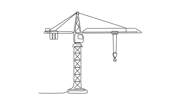 One line continuous tower crane line art vector illustration