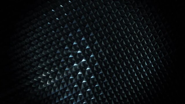 A dark futuristic background loop featuring acoustic tech style panels that move and spin in a random motion.
