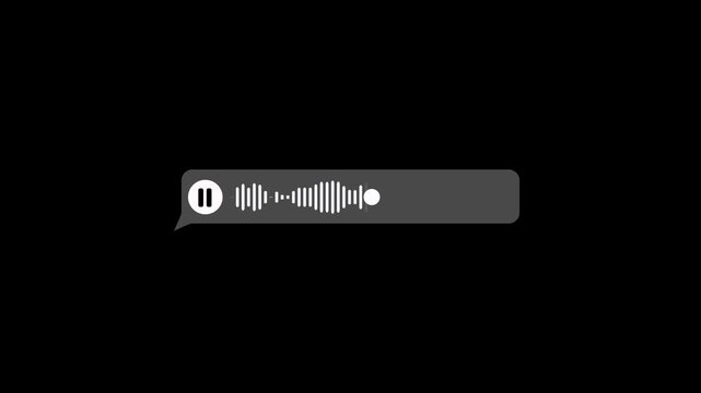 Animated audio voice message playback waveform on black background. Audio wave visualization voice record. Voice chat animation for audio calls and conversations audio voice message with alpha channel