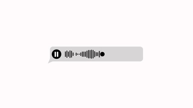 Animated audio voice message playback waveform on white background. Audio wave visualization voice record. Voice chat animation for audio calls and conversations audio voice message with alpha channel