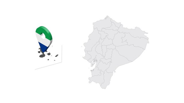 Location Galapagos Province on map Ecuador. 3d Galapagos Province emblem map marker location pin. Map of Ecuador showing different parts. 4K.  Animated Video