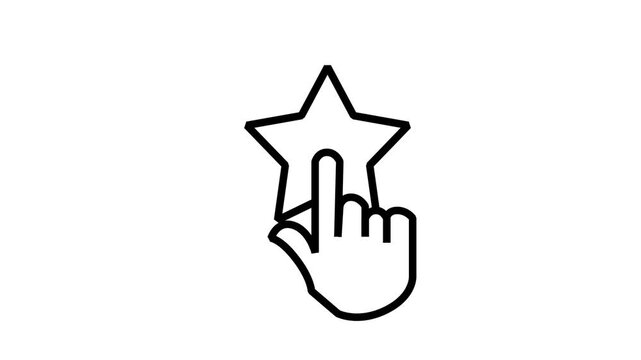 Hand Touch Star Rating and Favorite Feedback Animated Icon. Professional animated line icon showing hand touching star symbol for customer satisfaction rating, product review, and website bookmarking.