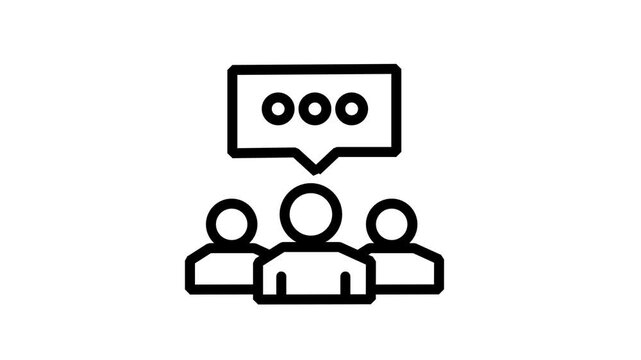 Animated Business Team Meeting Icon. Animated business team meeting icon with speech bubble representing collaboration group discussion brainstorming session and collective corporate communication.
