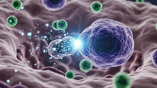 Close-Up View of T-Cell Activation Process After Vaccination Illustrating Lymph Node Interaction with Pathogens in Immune Response
