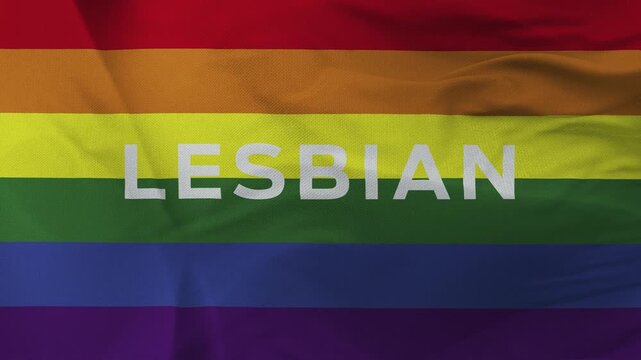 Lesbian rainbow pride flag fabric with white text