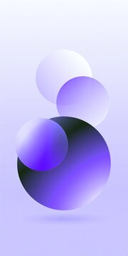 Abstract minimal vertical composition with overlapping soft gradient purple circles on pale light purple background creates clean modern simple decorative design for mobile and digital projects