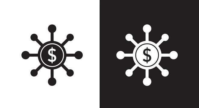 dollar sign icon set flat design vector illustration: Clipart, sticker - icon set - Line and glyph solid icon and logo template 