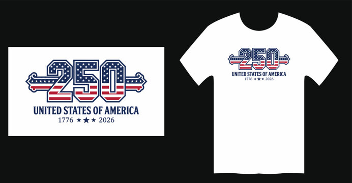 Adobe Illustrator ArtworkUSA 250th anniversary typography t-shirt design with American flag pattern