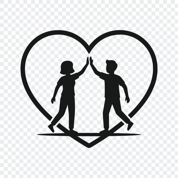 Couple giving high five inside a heart shape vector icon