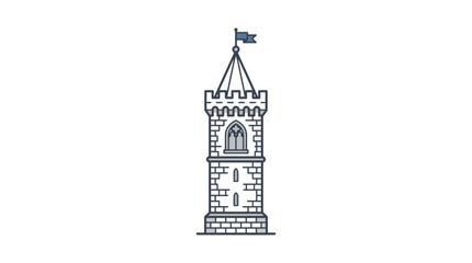 Illustration of a tall tower with a flag on top standing alone © Udindin