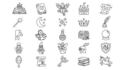 Fantasy and magic themed line icons set © Tanmay