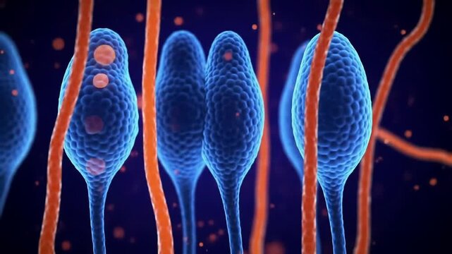 Conceptual Illustration Of Sensorineural Hearing Loss With Blue Cochlear-Like Cells Illuminated Against A Dark Background Depicting Inner Ear Anatomy And Auditory Function