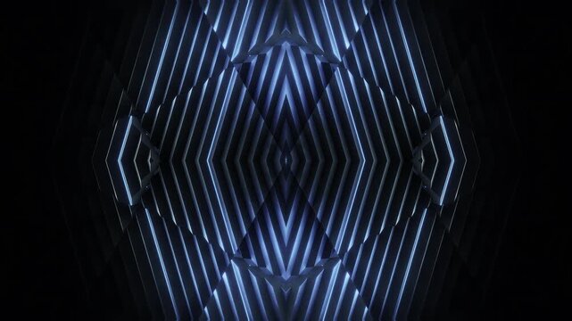 A dark futuristic background loop featuring acoustic tech style panels that move and spin in a random motion.
