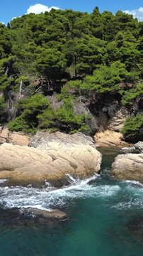 Aerial view of the stunning rocky coastline near Ulcinj, Montenegro