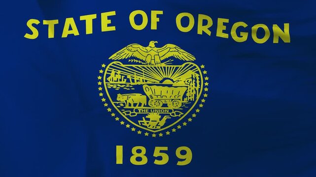 Oregon state flag fabric with gold seal on blue background