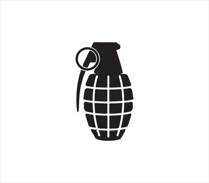 Black and white illustration of a hand grenade with pin  military explosive device