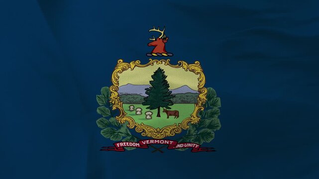 Vermont state flag fabric with coat of arms on blue background