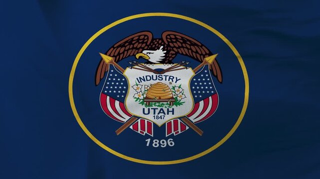 Utah state flag fabric with seal on blue background