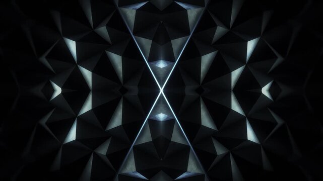A dark futuristic background loop featuring acoustic tech style panels that move and spin in a random motion.
