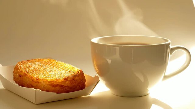 Crispy Hash Brown And Coffee Pairing On A Pale Cream Background Perfect For Breakfast And Brunch Presentation