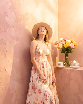 Elegante imagen de mujer disfrutando de una calida ma&ntilde;ana soleada.