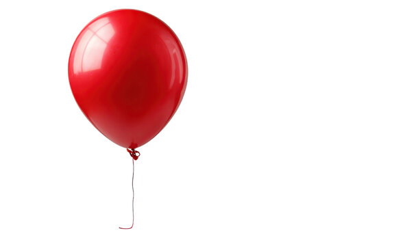 Single Bright Red Balloon Floating Against Black Background With String
