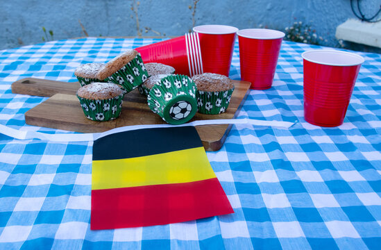 Belgium Football Party with Cakes, Bunting and Match Day Celebrations