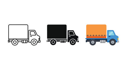 Naklejka premium Cargo delivery truck vector icon set: Solid vector icons - Clipart, sticker - icon set - Editable modern style icon