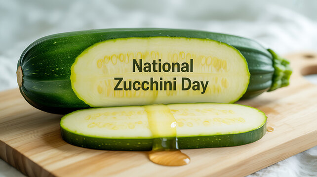 National Zucchini Day celebrated with fresh sliced zucchini on a wooden cutting board