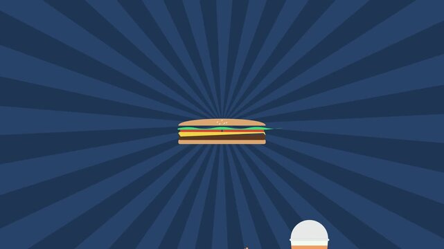A mesmerizing motion graphic with a hamburger and a half-circle on a blue radial background