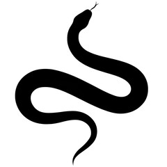 Fototapeta premium Black coiled serpent silhouette with flicking tongue during a calm moment isolated on transparent background