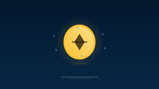 Animated Golden crypto coin spinning token sky concept loop
