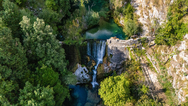 Waterfall on the Auso river, Cilento, Campania, Italy.