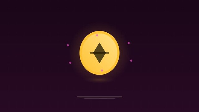 Animated Golden crypto coin spinning token magenta concept loop