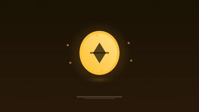 Animated Golden crypto coin spinning token amber concept loop