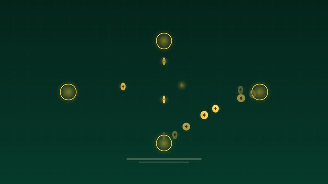 Animated Crypto tokens flowing between nodes jade concept loop