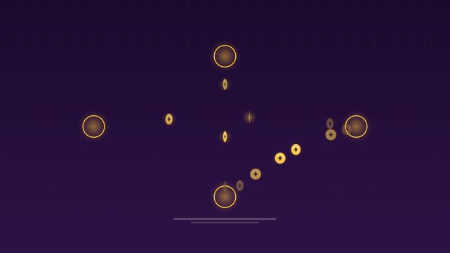 Animated Crypto tokens flowing between nodes purple concept loop
