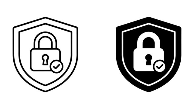 Shield and Lock Security Icons: A clean and modern graphic representation of security, featuring a shield with a locked padlock and a checkmark.
