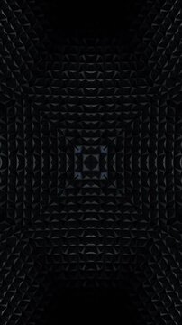 A dark futuristic background loop featuring acoustic tech style panels that move and spin in a random motion.

