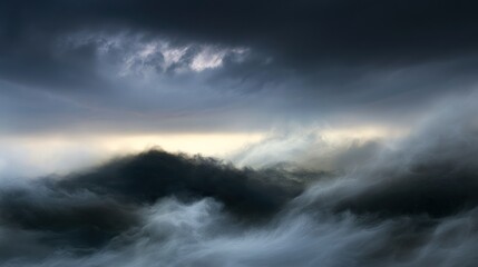Obraz premium Abstract dark clouds and mist over mountain landscape