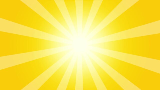Sunburst pattern radiates bright yellow beams across the background.