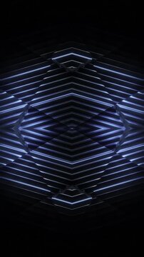 A dark futuristic background loop featuring acoustic tech style panels that move and spin in a random motion.
