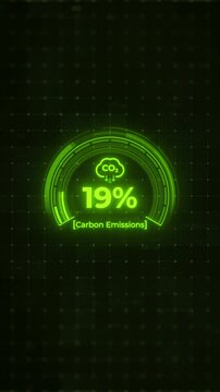 CO2 Digital Dashboard Animation Showing Carbon Emissions Reduction to Net Zero. Futuristic Tech HUD Carbon Footprint Decreasing to Zero.