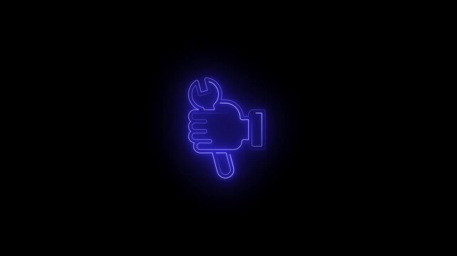 Glowing neon setting icon, spinning gears setting animation. Technology Wrench setting icon. on the black, background Animation of glowing neon Wrench tools and hammer icon