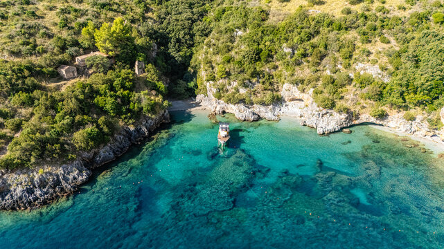 The beautiful and famous Baia degli Infreschi, near Marina di Camerota, Cilento, Campania, Italy.