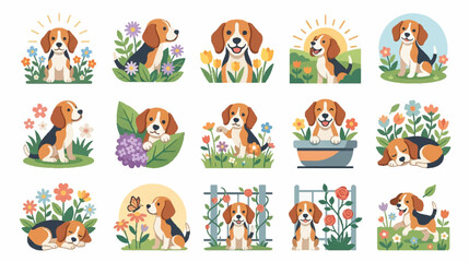 Fototapeta premium Cute puppies seamless halftone dot pattern border